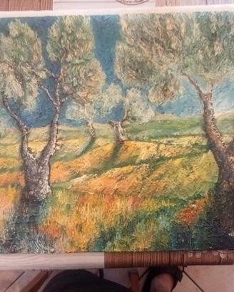 Quadro ad olio su tela,Paesaggio con Ulivi.
