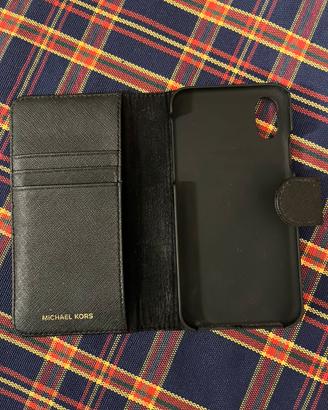 Cover iPhone X Michael Kors saffiano folio nera