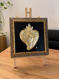 Quadro cuore sacro materico fogliaoro