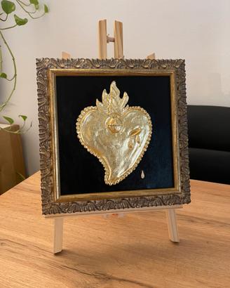 Quadro cuore sacro materico fogliaoro