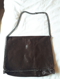 Borsa vera pelle marrone, tracolla a catenella