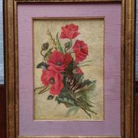 Quadro OLIO su tela Mazzo di Papaveri e Spiga 1942