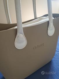 Borsa O bag beige con manici e interno bianco + ma