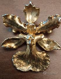 SPILLA VINTAGE ORCHIDEA A CIONDOLO PLACCATA 22 K