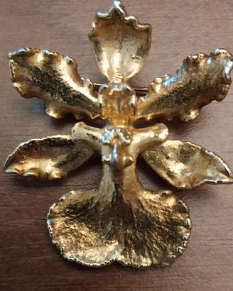 SPILLA VINTAGE ORCHIDEA A CIONDOLO PLACCATA 22 K