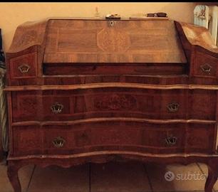 Secretaire antico, intarsiato noce e radica