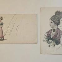 Due cartoline antiche viaggiate FIGURE FEMMINILI