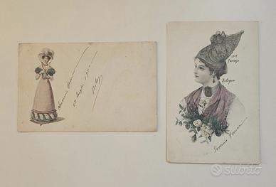 Due cartoline antiche viaggiate FIGURE FEMMINILI
