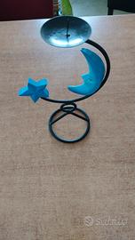 Porta candele in ferro e legno - H 24 cm