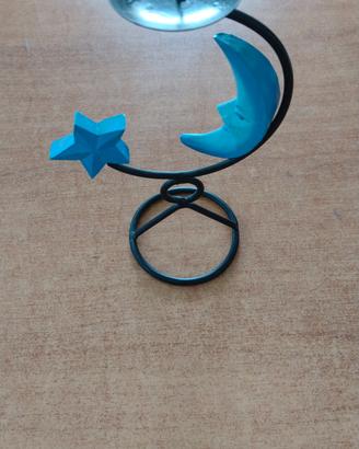 Porta candele in ferro e legno - H 24 cm