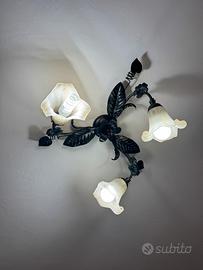 Lampadario vintage a 3 luci con motivi floreali