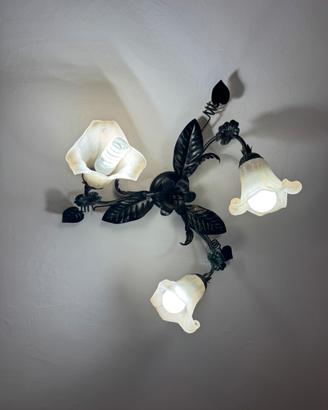 Lampadario vintage a 3 luci con motivi floreali