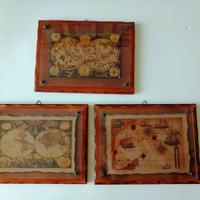 Tris quadri su cuoio motivo geografico