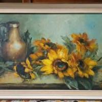 Quadro olio su tela con girasoli