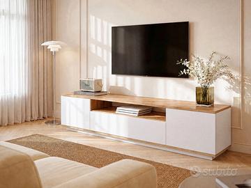 Mobile porta TV  bianco e legno chiaro 180 cm