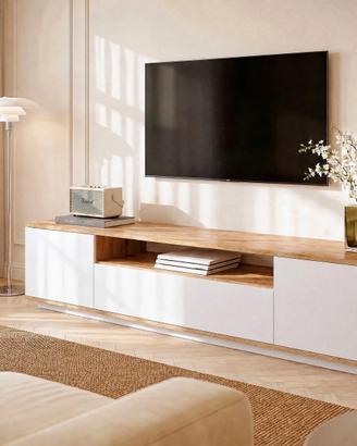 Mobile porta TV  bianco e legno chiaro 180 cm