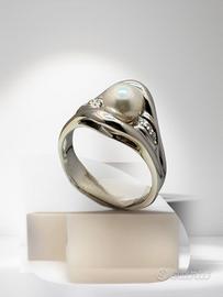 anello oro bianco 18 kt perla giapponese