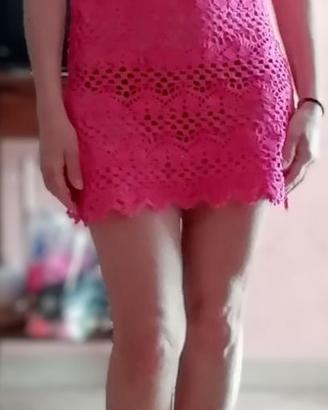 vestito uncinetto fucsia copricostume artigianale 