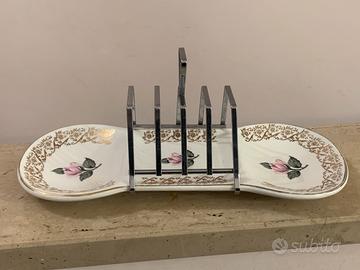 Raro antico portatoast in porcellana inglese