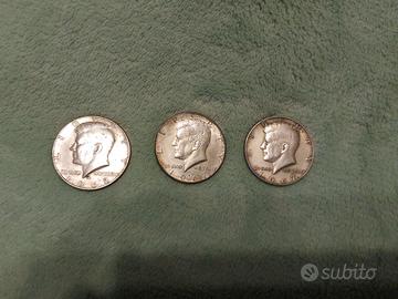 3 monete in argento 1/2 dollaro Kennedy del '67-68