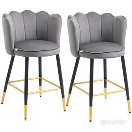  set 2 sgabelli bar in tessuto grigio imbottito 