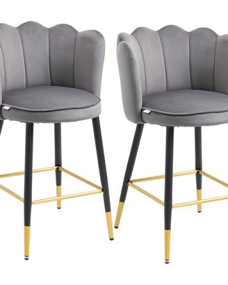  set 2 sgabelli bar in tessuto grigio imbottito 