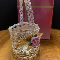 Cestino in silver plated con decoro rosa