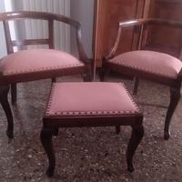 Poltroncine e sgabello anni '30 color salmone