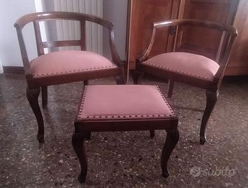 Poltroncine e sgabello anni '30 color salmone