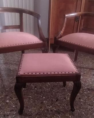 Poltroncine e sgabello anni '30 color salmone