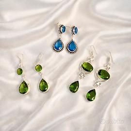 Set di 3 paia di orecchini in argento e pietre