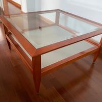 Tavolino legno e cristallo 80x80x40