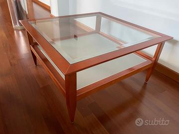 Tavolino legno e cristallo 80x80x40