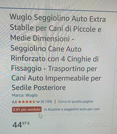 seggiolino auto cani taglia piccolo media