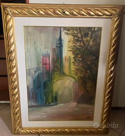 Dipinto olio su tela Moreno Morelli Notre Dame