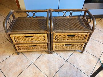 Coppia di comodini in giunco