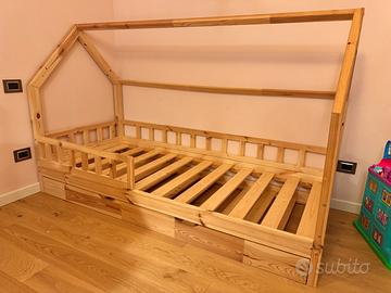 Letto a casetta per bambini 90x200 con letto estra