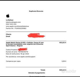 Apple Watch 8 GPS + CELLULAR 41mm Acciaio Inox