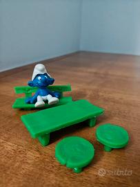 set puffo con tavolo panca schleich peyo vintage 