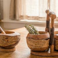 Mortaio in legno + contenitore rustico artigianale