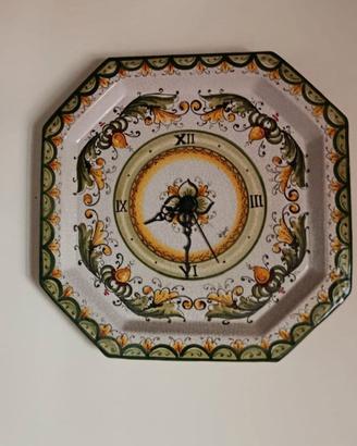 Orologio + coppia piatti ottagonali dipinti a mano