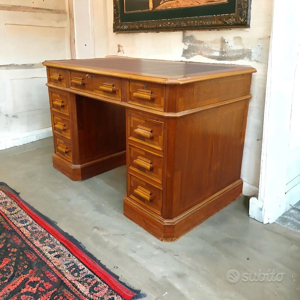 Scrittoio antico scrivania vintage in legno massello tavolo noce due  cassetti