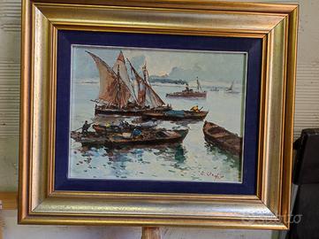 Quadro olio su tela barche a vela