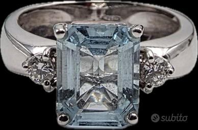 ANELLO ORO ACQUAMARINA 2 CARATI DIAMANTI