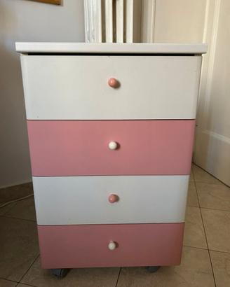 Cassettiera 4 cassetti bianco e rosa