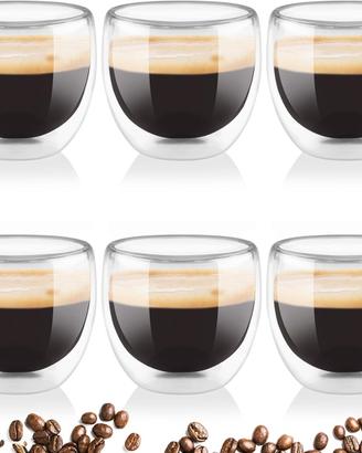 Tazzine Caffè Vetro Doppio Strato, 6 Pezzi .