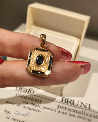 Ciondolo oro 18 kt  zaffiri e diamanti 