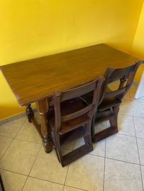Tavolo d' epoca in legno con 4 sedie trasformabili