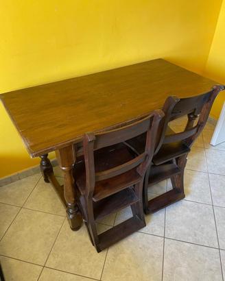 Tavolo d' epoca in legno con 4 sedie trasformabili