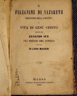 Antico libro Il falegname di Nazareth 1860